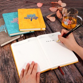 Fanery Sue Journal Notebook 3 Pack Tree of Life Journals for Writing A5 College Ruled Lined Writing Personal Diary Notebooks 180° Lay Flat Thick Paper Hard Cover Leatherette 200 Pages