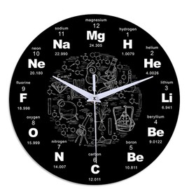 ONEVER Modern Wall Clock with Chemistry Science Periodic Table Rounded Acrylic Mute Wall Clock 12 Inch Black