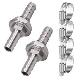 Napredak 5/16 Inch Stainless Steel Hose Barb Bulkhead Fitting for Water Fuel Air Systems with Flat Washers and Clamps (2 Pack)