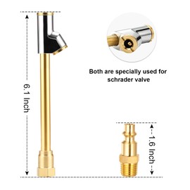 Brass Made Premium 2-Way Connection Heavy Duty Air Chuck Set, 1/4 In FNPT Straight-on Foot Dual Head Tire Chuck with Quick Plug, Tire Air Fill Kit Tool for Tire Inflator Gauge or Air Compressor