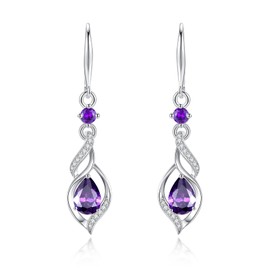FANCIME Gift for Women February Birthstone Dangle Earrings for Women Teardrop Amethyst Earrings S925 Sterling Silver infinity Love Birthday Gifts for Mom Women