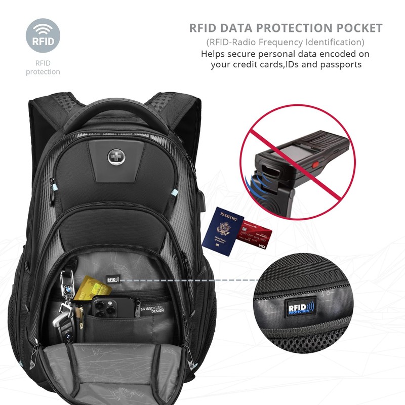 Swissdigital Design Men's 17 Inch Laptop Backpack with Apple Find