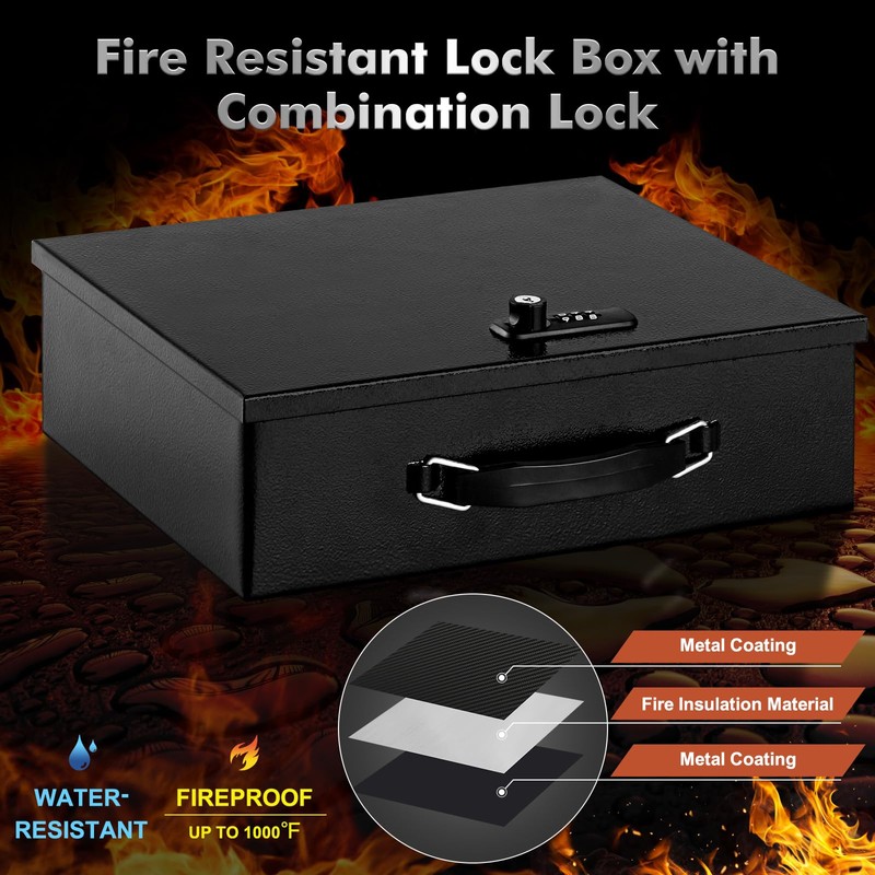 KYODOLED Fireproof Lock Box for Documents, Dual Combination and Key