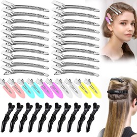 Juego De 40 Piezas Pinzas Para Cabello, Incluye Clip De Hoja, Clip De Pico De Pato Y Clip De Cocodrilo, Pinzas Para El Cabello Con Metal Y Plastico, Para Peluquerías Profesionales Y Uso Doméstico
