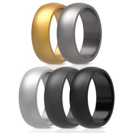 ThunderFit Silicone Wedding Rings for Men, Rubber Engagement Bands 8.7mm Wide 2mm Thick - 1/3/4/5/7 Variety Multipack (Gold, Bronze, Silver, Dark Grey, Black, 6.5-7 (17.3mm))