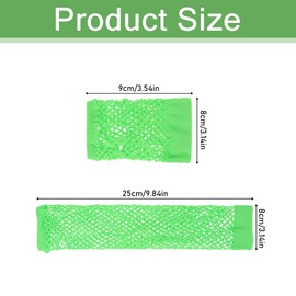 QfwdfcTrenz 2 Pairs Neon Green Fishnet Arm Sleeves & Fingerless Gloves - Stretchy Mesh for Glow Party & Theme Costume Accessories for Women