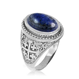 Sterling Silver Jerusalem Cross Lapis Lazuli Statement Ring (11.25)