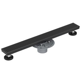 Neodrain 18-Inch Matte Black Linear Shower Drain,Stainless Steel Linear Drain with Quadrato Pattern Grate,Matte Black Rectangle Shower Floor Drain with Hair Strainer, Shower Drain Base