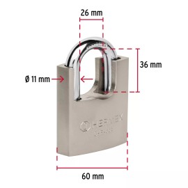 Hermex CHR-60A 60 mm iron padlock with armor, anti-pick key