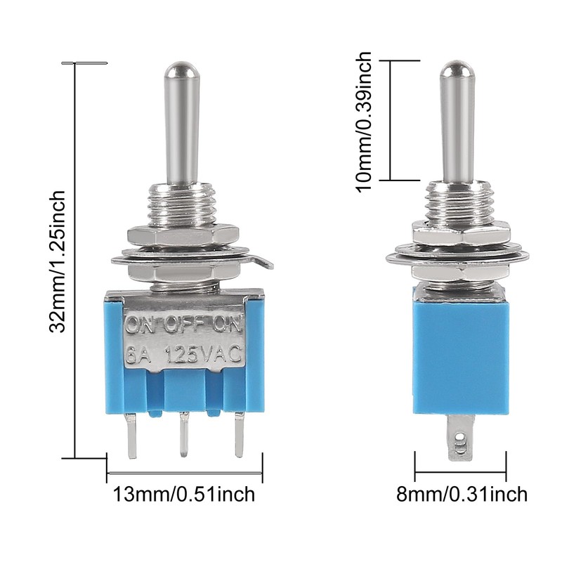 12Pcs 3 Pin Toggle Switch ON/Off/ON Mini Toggle Switch 3