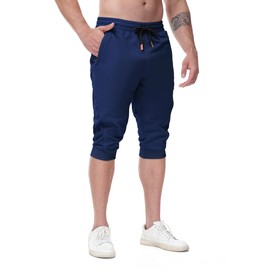 FIRSTGYM Mens Casual Jogger Pants 3/4 Joggers Tapered Fit Workout Gym Training Sweatpants Navy