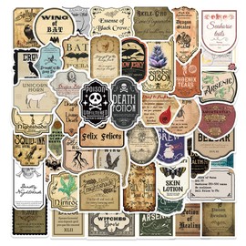 50 Pcs Potion Label Stickers Retro Aesthetic Party for Water Bottle Laptop Skateboard Luggage Guitar Car Motorcycle Bike Vinyl Waterproof Apothecary Sticker Pack Suitable for Teens Adults