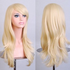 Peluca Ondulada Rizada Larga, Pelucas de Pelo Sintético de Moda, Disfraz de Fiesta de Halloween, Peluca para Mujeres y Niñas (Luz de oro)