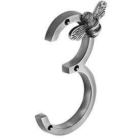 Pewter Brass bee House Number with Bee design | 5 inch Modern Door Sign Numbers Signs Plaques | Street Home Address Numeral (3)