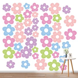 96 PCS Cute Flowers Wall Sticker, PVC Colorful Y2k Floral Wall Decor Vinyl Peel and Stick Flowers Stickers for Teen Girls Boy Kids Nursery Bedroom Kindergarten(4 Sheets, Bright Colors)