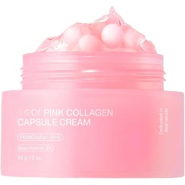 Pink Collagen Capsule Cream, 5% Niacinamide Salmon DNA Barrier Repair Moisturizer, Dual Texture Anti-Aging Brightening Facial Care for Sensitive Skin, 2 Oz (Collagen Capsule Facial Cream)