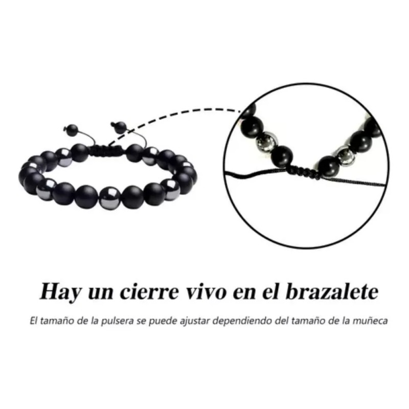 Pulsera Lynnette Cuero Obsidiana Hombre Ajustable 21cm Pack 2