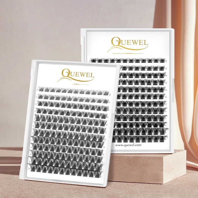QUEWEL Individual Eyelashes, Individual Eyelash Clusters, Lashes, Mega D Curl,