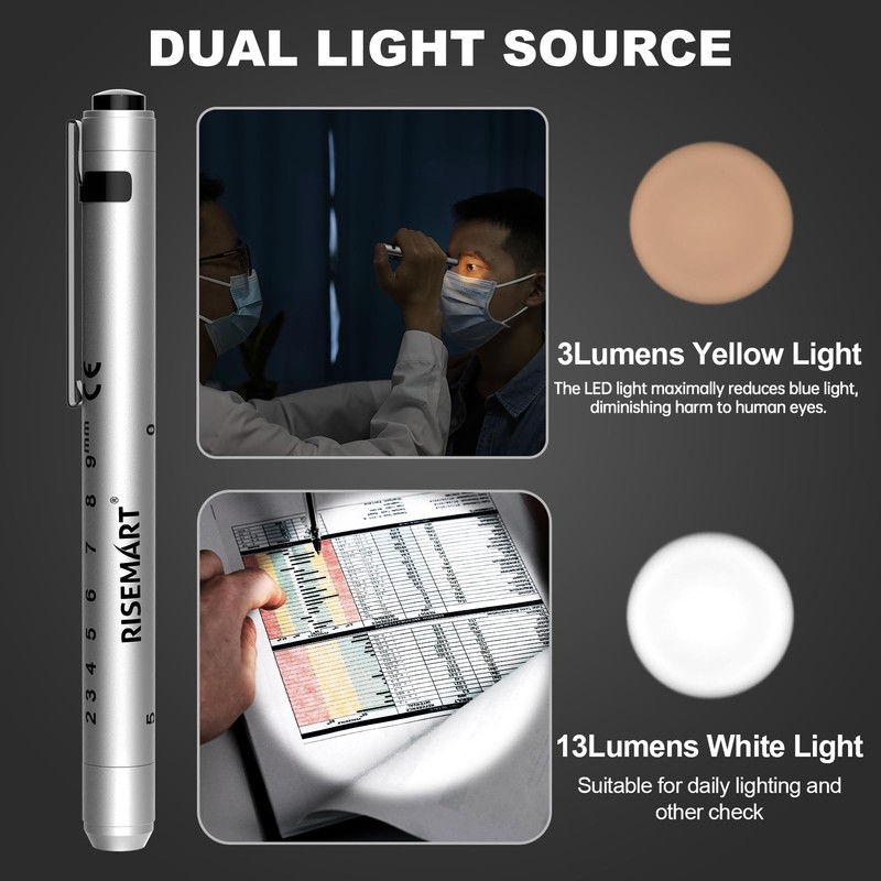 RISEMART Rechargeable Pen light with Medical Scissors and 4 Pen
