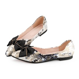 Hxlber Black Flats for Women Pointed Toe Bow Embroidery Ballet Comfortable Dressy Slip On Flat Shoes Size 10.5