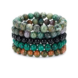 BOMAIL BOMAIL 5PCS Semi-Precious Gemstone Bracelet - Healing Crystal Stone Beaded Bracelets for Women Men 8mm Round Beaded Stretch Bracelets Unisex Yoga Bracelets