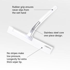 Shower Squeegee with Silicone Hook, 11" Inch Width All Purpose Squeegee Wiper for Shower Glass Doors Bathroom Mirror Tiles Car Window Cleaner Tool - White