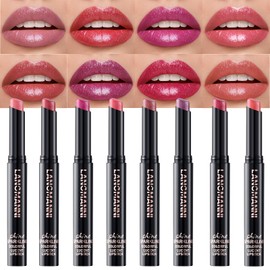 Jolilab 8Pcs Sparkling Lipstick Lip Gloss Long Lasting Waterproof Moisturizer Lip Balm Glitter Shimmer Metallic Lipstick, Diamond Shiny Bold Glow Goth Lipstick for Women Girls,Non-sticky(#C1-6+8+10)