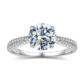 BAGUTTA PAVONE Moissanite Engagement Rings for Women, D Color VVS1 Moissanite Promise Ring 18K White Gold Plated S925 Sterling Silver Wedding band for Women Moissanite Ring 3CT,Size 10