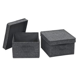 Household Essentials Medium Fabric Storage Bins with Lids, Graphite, Set of 2