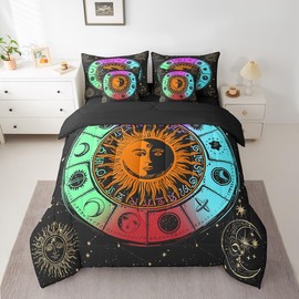 Feelyou Sun and Moon Kids Comforter Set 7pcs, Constellation Galaxy Bed Set Full for Boys Girl, Boho Mandala Bedding with 1 Comforter,1 Fitted Sheet,1 Flat Sheet,2 Pillowcases,2 Throw Pillow Cover