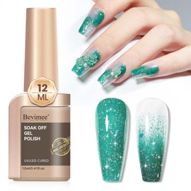 Bevimee Glitter Gel Nail Polish 12ML, Holographic Shimmer Green Gel Polish Flash Dimond Nails Glitter Reflctive Gel Polish Sparkly Soak Off UV Gel for Nail Art Manicure and Pedicure at Home