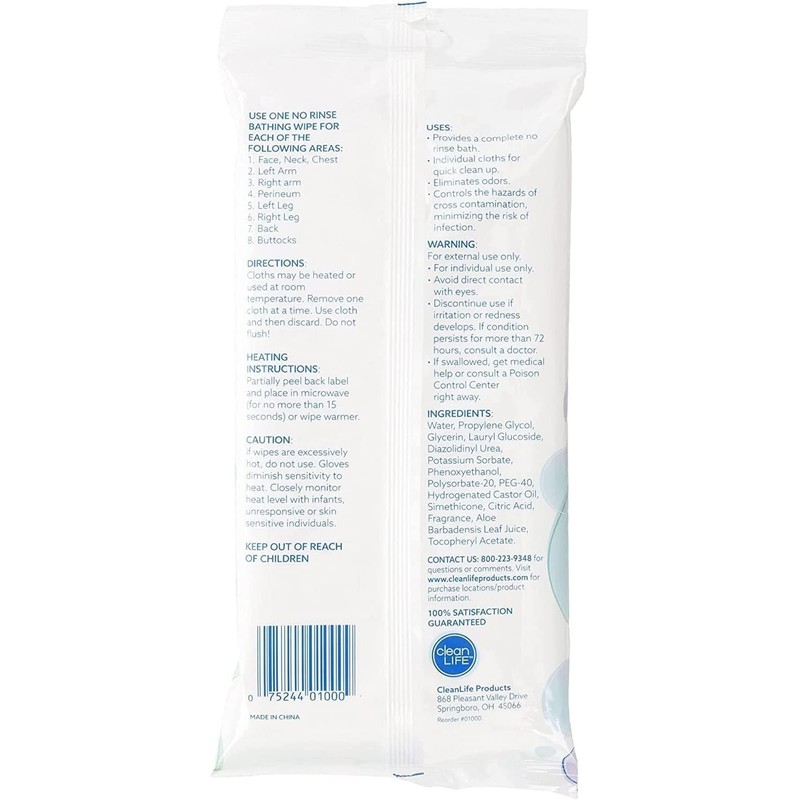 Cleanlife No Rinse Bathing Wipes