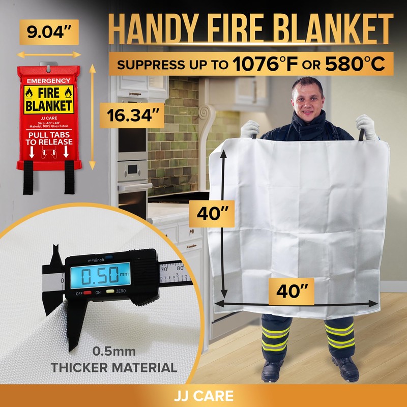 JJ CARE Fire Blanket – 10 Packs with Hooks –