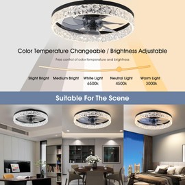 AHAWILL Flush Mount Ceiling Fan with Light, 15.7" Reversible, Dimmable, Noiseless, Small Bedroom Fan with Remote, Indoor Use,Black