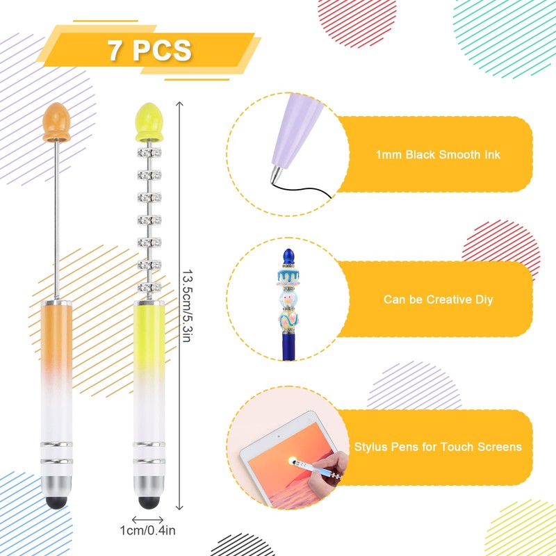 Mulaibdin 7 Pcs Beadable Pens Kit, Dual Purpose Stylus Pens