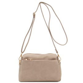 FashionPuzzle Triple Zip Small Crossbody Bag, Beige Brick, One Size
