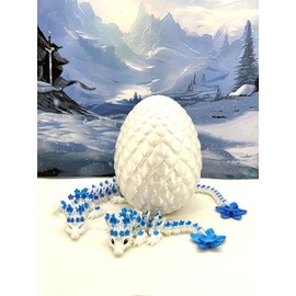 3D Printed Dragons with Dragon Egg, Articulated Baby Dragons, White and Blue Cherry Blossom Baby Dragon, Fidget ADHD Autism Toy MCD-017-004-WB-WE