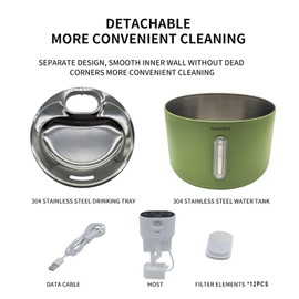 Wireless Cat Water Fountain Stainless Steel, 135oz/4L Cat Fountain, Battery Operated, Cordless Pet Water Fountain for Cats & Dogs with Motion Sensor, Ultra Quiet Pump, 12 Filters (Green, 4L)