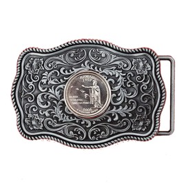 US 2008 Hawaii State Quarter BU Uncirculated Coin Silver Tone Belt Buckle NEW - Beautiful Western Scroll Design