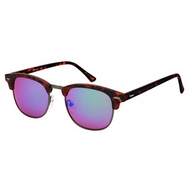 Unisex UV400 Protection Color Mirrored Lens semi-rimless fashion Sunglasses Tortoise/Blue-Purple