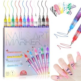 12 Colors Nail Art Pens Set,Nail Art Markers for Gel Nails,2025 DIY Nail Art Marker Drawing Painting Liner Pen,0.5 MM Nail Polish Pens Set,Nail Doodle Pens,Quickly Dry Nail Art DIY Decoration