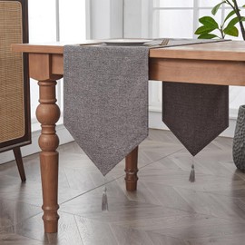 BALCONY & FALCON Table Runner with Tassels Spill-proof Washable Rustic Farmhouse Runners Table Decorations for Kitchen Dining Centrepiece Sideboard birthday wedding party (Grey, 35 x 240 cm)