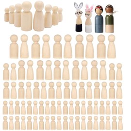 Woohome 80 PCS Wooden Peg Dolls Peg People, Wooden Peg Figures, Natural Unpainted Wood Figures Decorative for Kids Crafts Projects, Painting, Games, 4 Size