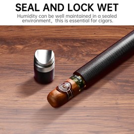 Portable 3-in-1 Cigar Tube,Aluminum Moisturing Single Cigar Case with Sharp Blade Cigar Punch and Cigar Holder for Outdsoor Use(Gold)
