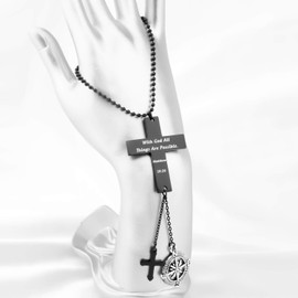 SEIRAA Car Cross Hanging Ornament Drive Safe Prayer Car Hanging Ornament Christian with God All Thing are Possible Car Charm (Black with god car Charm)