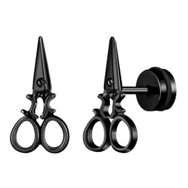 Yumilok Women's Men's Hoop Earrings Stainless Steel with Scissors Stud Earrings Cartilage Earrings Piercing Huggie, stainless steel