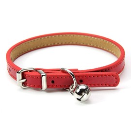 Cat Collar, Dog Collar, Pet Collar, Leather with Bell Included, Soft Leather, Various Colors, Safety, Fashionable, Adjustable, Lightweight, Safe, Popular, Fashionable, Cool, S, Red