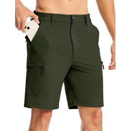 TBMPOY - Pantalones cortos de senderismo para hombre, de 9 pulgadas, ligeros, resistentes al agua, de secado rápido, 6 bolsillos para viajes, camping, tácticos, Verde militar, 36