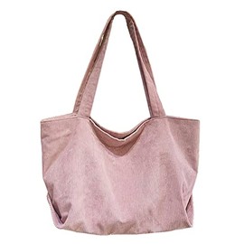 Corduroy Tote Bag with zip Reusable Shopping Bag Casual Handbags shoulder Bag for Ladies College School bookbag Laptop bag (Pale Chestnut)