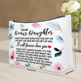 UDNADKEX Bonus Daughter Gift, Christmas, Birthday, Graduation Gift for Daughter in Law Step Daughter from Bonus Mom Stepdad Makeup Bag, I Will Forever Love You